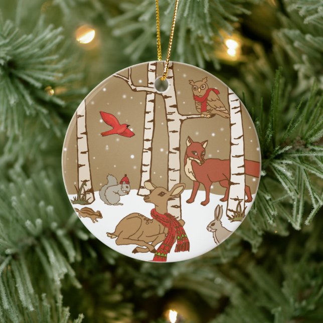 Personalized Woodland Christmas Ceramic Ornament (Tree)