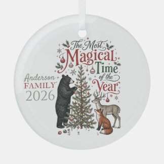 Personalized Woodland Christmas Creatures Glass Ornament