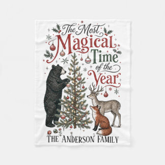 Personalized Woodland Creature Christmas Fleece Blanket