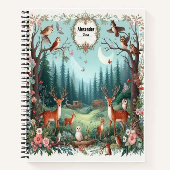 Personalized Woodland Creatures Enchanted Forest Notebook (Front)