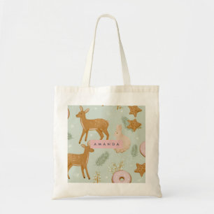 Personalized Woodland Deer & Cookie Pattern Tote Bag