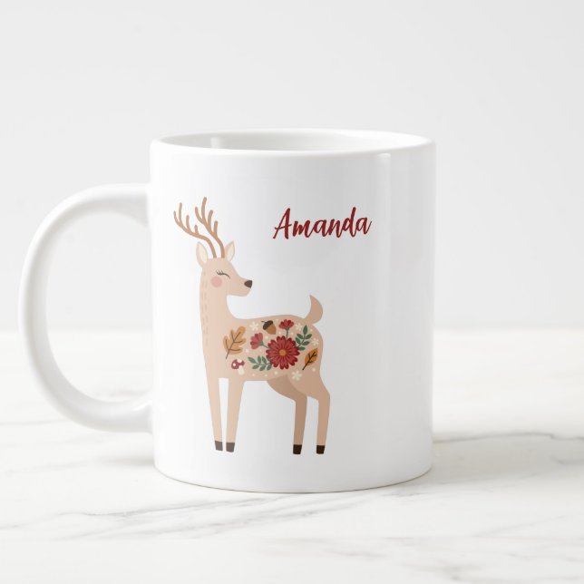 Personalized Woodland Deer Large Coffee Mug (Left)