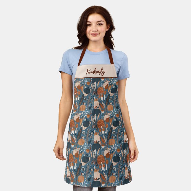 Personalized Woodland Fall Pumpkins Apron (Worn)
