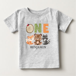 Personalized Woodland First Birthday Baby T-Shirt