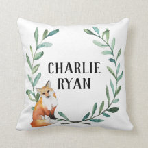 Personalized Woodland Fox and Wreath Pillow