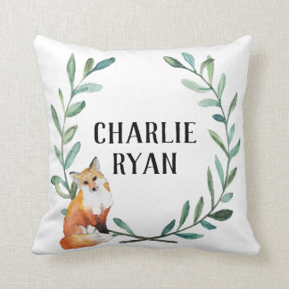 Personalized Woodland Fox and Wreath Pillow