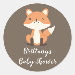 Personalized Woodland Fox Forest Baby Shower Classic Round Sticker