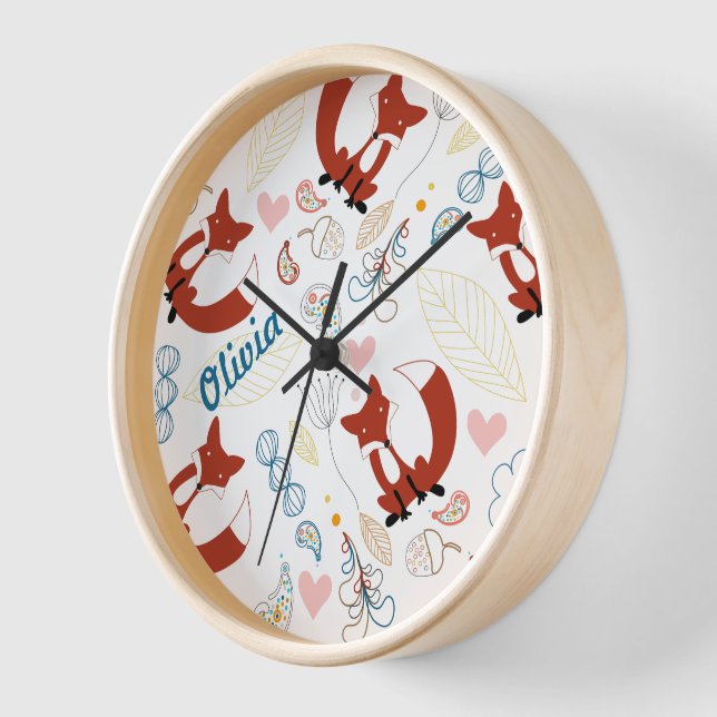 Personalized Woodland Fox Woodland Heart Leaf Clock (Angle)