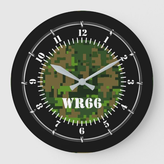 Personalized Woodland Green Camouflage on a Large Clock (Front)