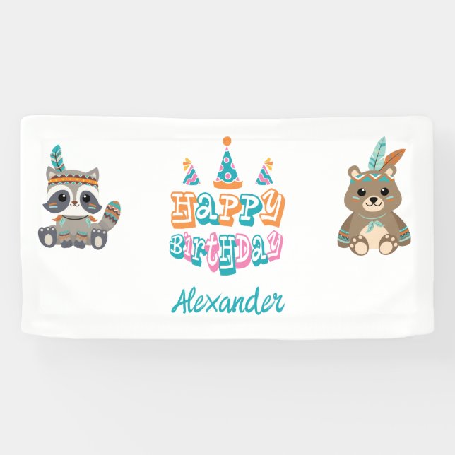 Personalized Woodland "Happy Birthday" Banner (Horizontal)