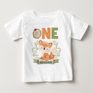 Personalized Woodland Ist Birthday Forest Fox Baby T-Shirt