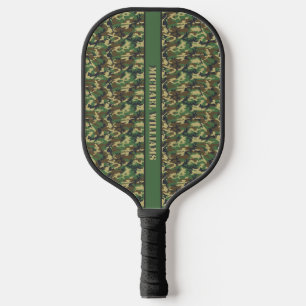 Personalized Woodland Militairy Camo Print Pickleball Paddle