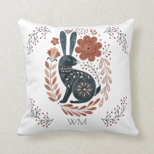 Personalized Woodland Rabbit Folk Art Throw Pillow