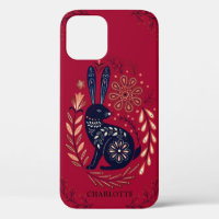 Personalized Woodlands Rabbit Folk Art On Red