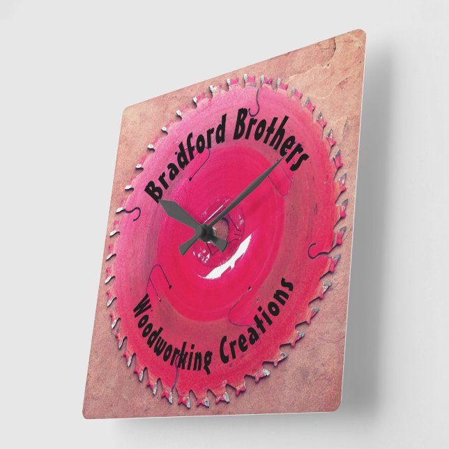 Personalized Woodworking Red Circular Saw Blade  Square Wall Clock (Angle)