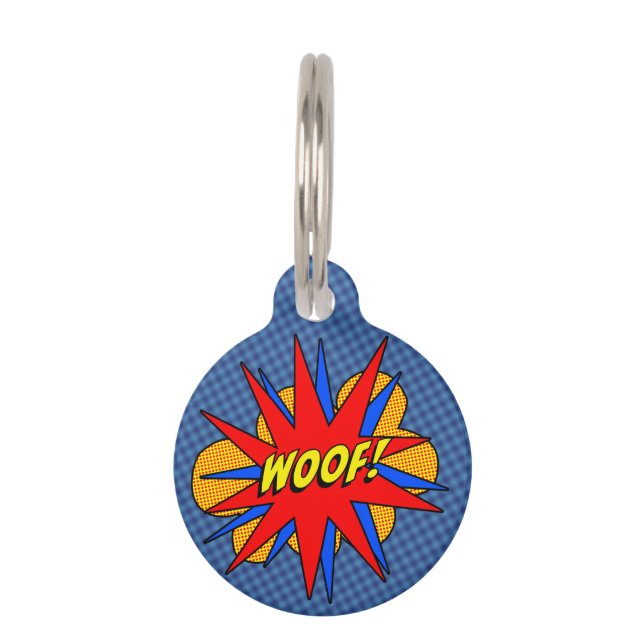 Personalized Woof Comic Burst Dog Tag (Front)
