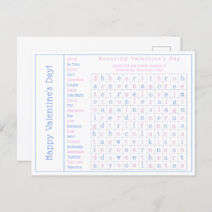 Personalized Word Search Puzzle, Valentine's Day Holiday Postcard