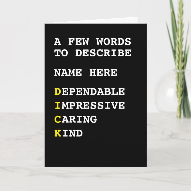 Personalized Words to Describe  Card (Front)