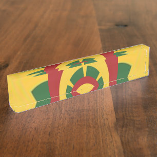 Personalized Workspace: Vibrant Red Golden Green  Nameplate