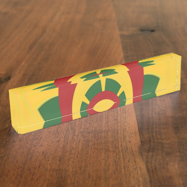 Personalized Workspace: Vibrant Red Golden Green  Nameplate (Side)