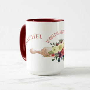 Personalized Worlds Best Baker Rolling Pin Florals Mug