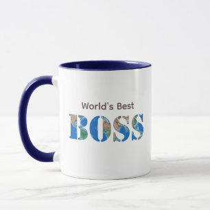 Personalized World's Best Boss, Earth Physical Map Mug