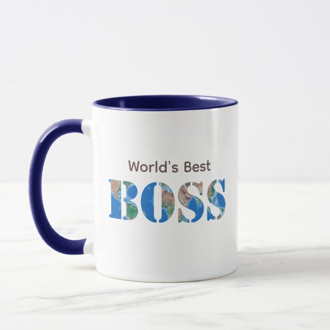 Personalized World's Best Boss, Earth Physical Map Mug (Left)