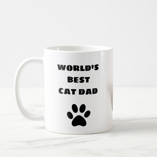 Personalized World's Best Cat Dad Custom Photo Coffee Mug (Left)