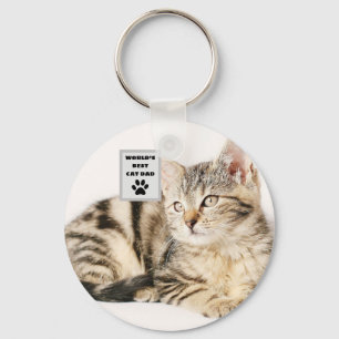 Personalized World's Best Cat Dad Custom Photo Keychain