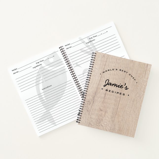 Personalized World's Best Chef Recipe Wood Grain Notebook (Inside)