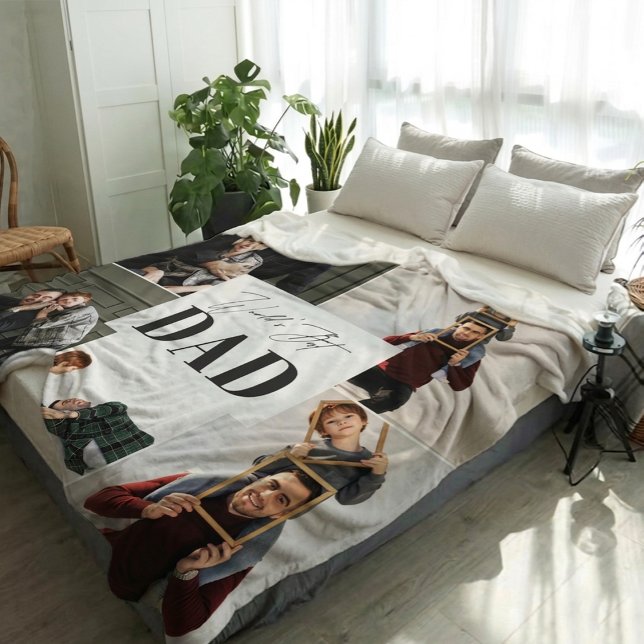Personalized World's Best Dad Photo Collage  Fleece Blanket (Creator Uploaded)