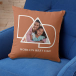 Personalized World's Best Dad Terracotta Photo  Throw Pillow<br><div class="desc">This World's Best Dad Photo Pillow is decorated with the word DAD in white on a terracotta background.
Easily customizable with your photo.</div>