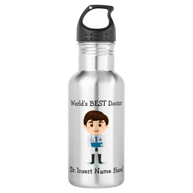 Personalized World's BEST Doctor, Brunette Male 532 Ml Water Bottle (Front)