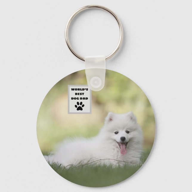 Personalized World's Best Dog Dad Custom Photo Keychain (Front)
