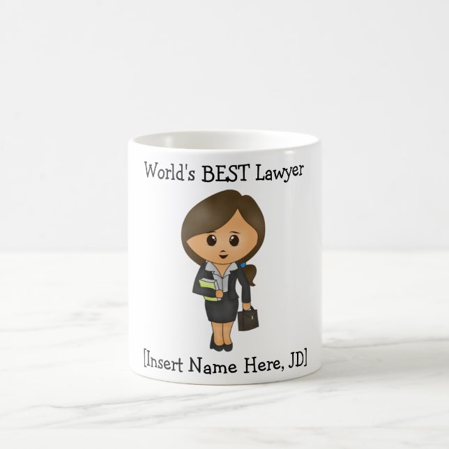 Personalized World's BEST Lawyer, Brunette Female Coffee Mug (Center)