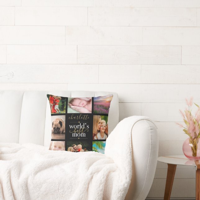 Personalized Worlds Best Mom 8 Photo Collage Throw Pillow (Couch)