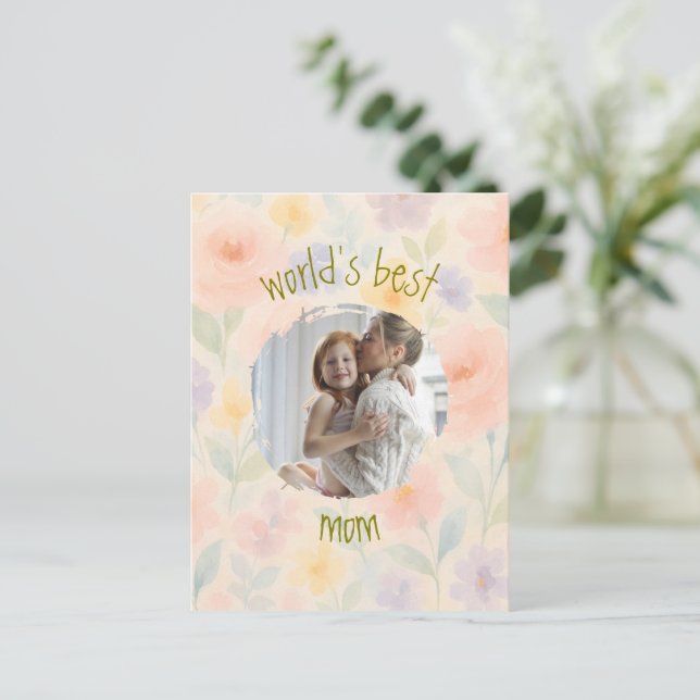 Personalized 'World's Best Mom' Floral Card (Standing Front)