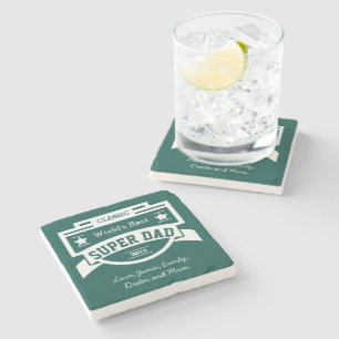 Personalized World's Best Super Dad Stone Coaster