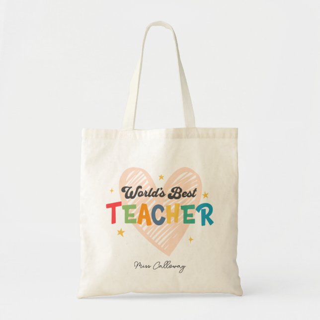 Personalized World's Best Teacher Tote Bag (Front)
