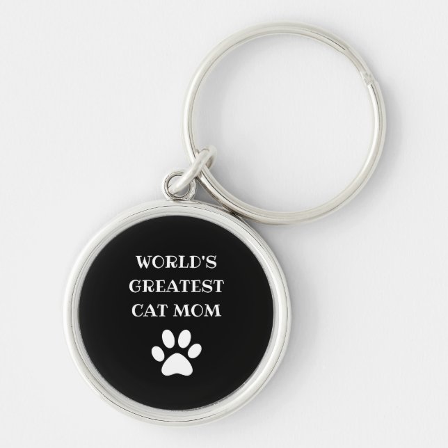 Personalized World's Greatest Cat Mom Custom Text Keychain (Front)