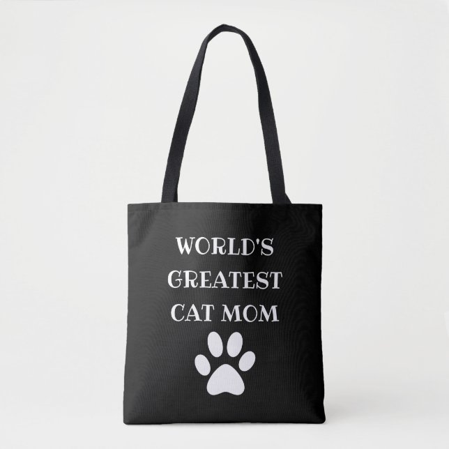 Personalized World's Greatest Cat Mom Custom Text Tote Bag (Front)