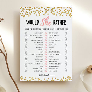 Personalized Would She Rather Bridal Shower Card