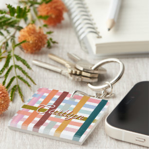 Personalized Woven Roller Stripes Keychain
