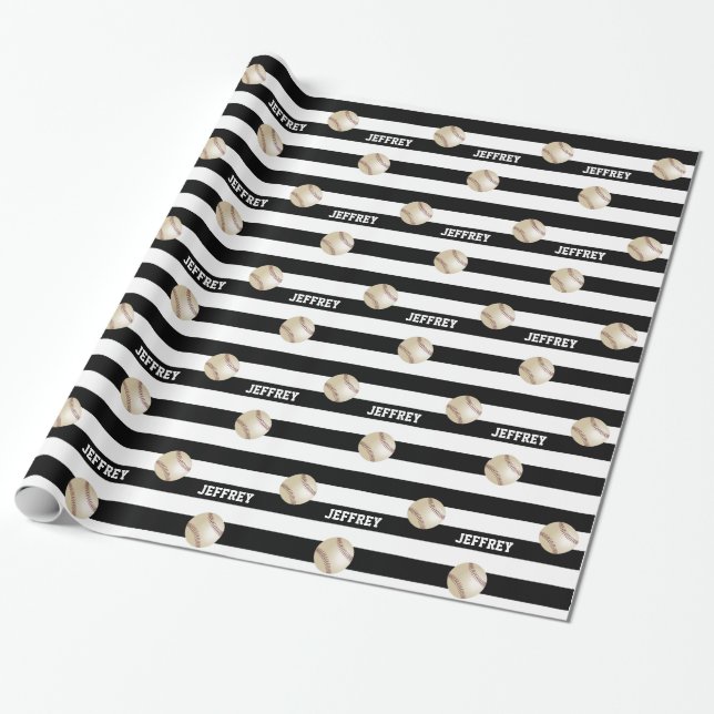 Personalized Wrapping Paper Baseball Black/White (Unrolled)