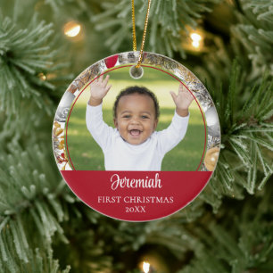 Personalized Wreath BABY'S FIRST CHRISTMAS Ceramic Ornament