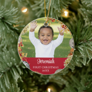 Personalized Wreath BABY'S FIRST CHRISTMAS Ceramic Ornament