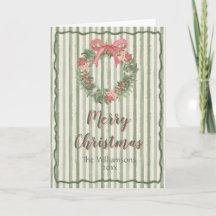 Personalized Wreath Green Stripe Christmas