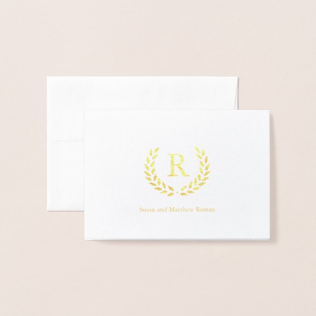 Personalized Wreath Monogram Initial, Foil Card (Front With Envelope)