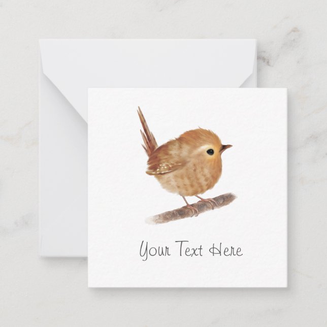 Personalized Wren Bird Flat Note Card (Front)