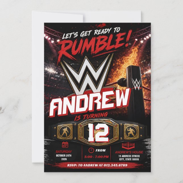 Personalized Wrestling Birthday for boy Invitation (Front)
